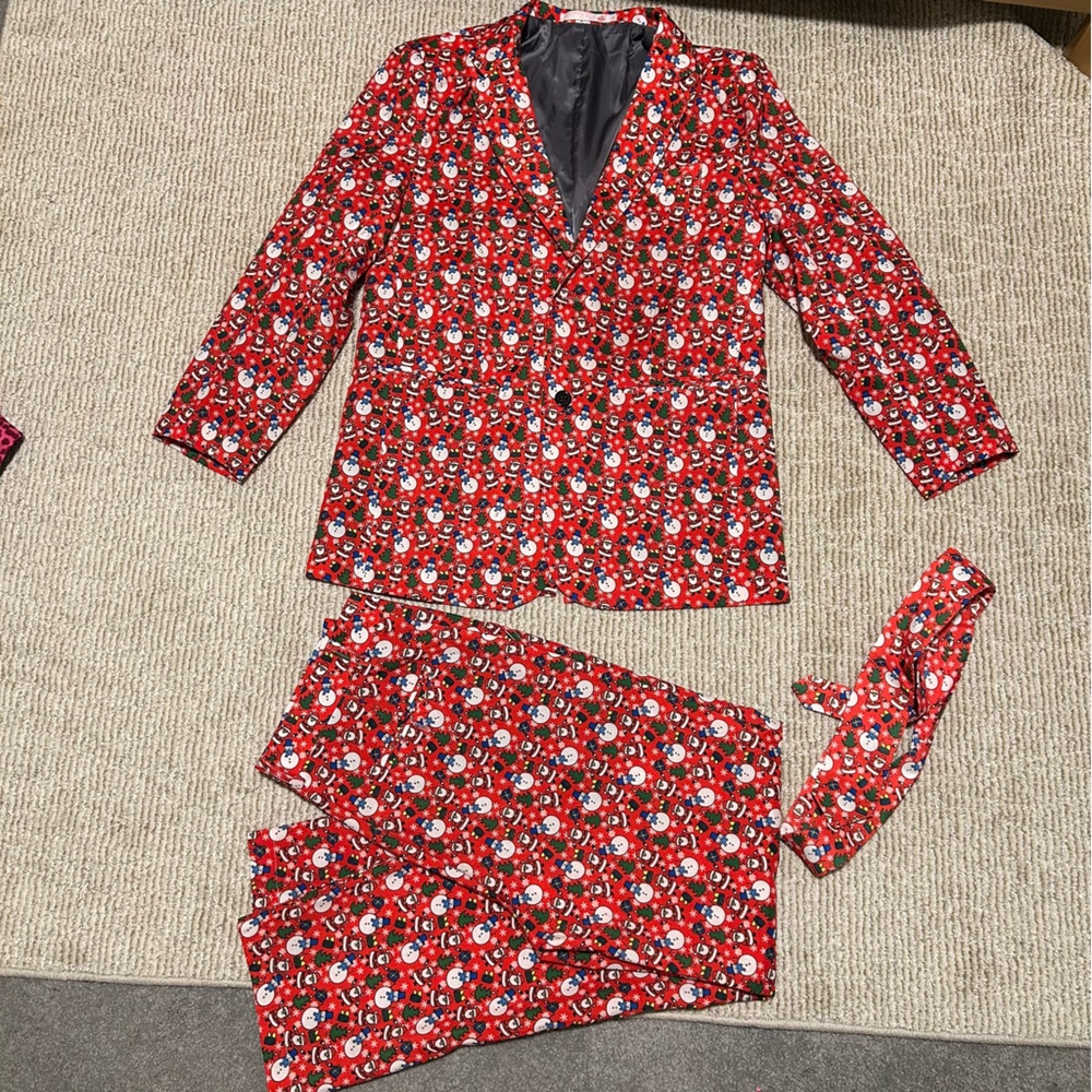 Red Christmas Snowman and Santa 3 Piece Suit